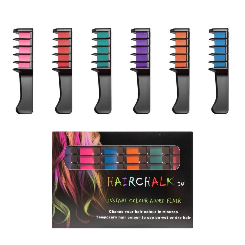 Temporary Hair Color Comb Set, Washable Hair Chalk for Party, Cosplay and DIY, 6 Colors BlackB
