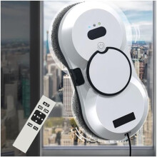 Window Cleaning Robot with Remote, Auto Water Spray, 20Min Backup, Smart Route Planning (White)