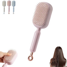Hair Brush with Retractable Cushion Bristles, Self Cleaning Detangling Brush for Wet and Dry Hair, Pink