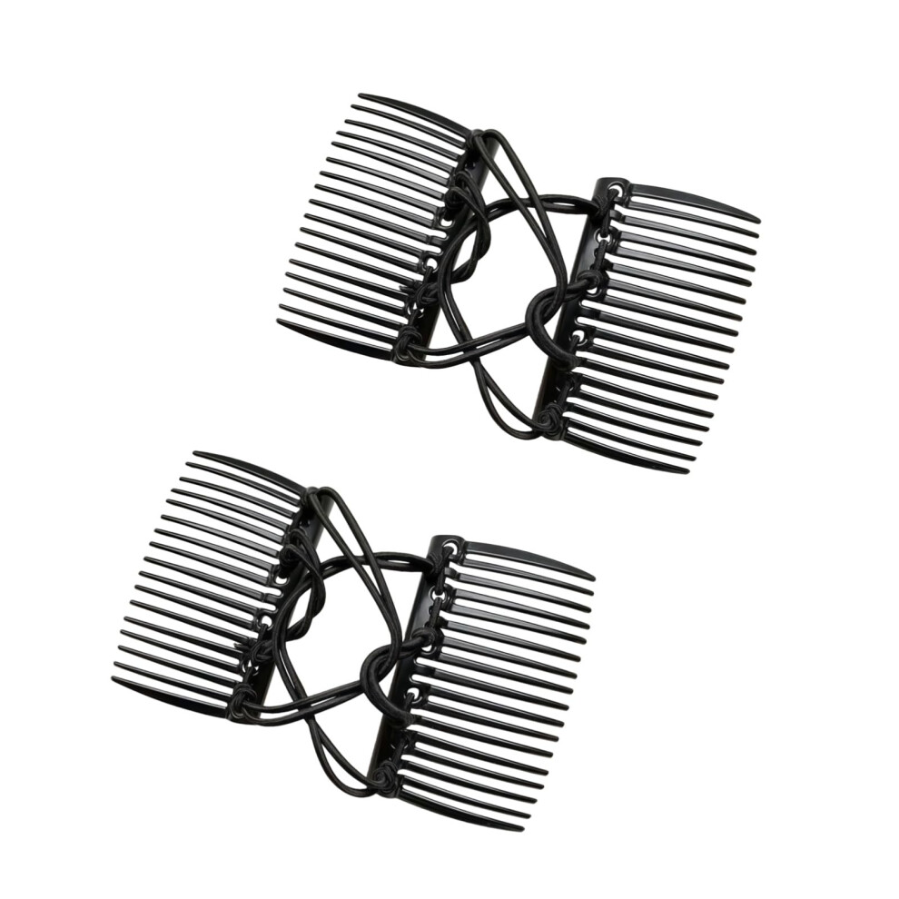 2Pcs Black Adjustable Magic Hair Combs, Stretchy Double Comb Clips for Women, No Crease Hold