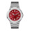 Quartz Silver Steel Strap Red Dial Mens Watch 1