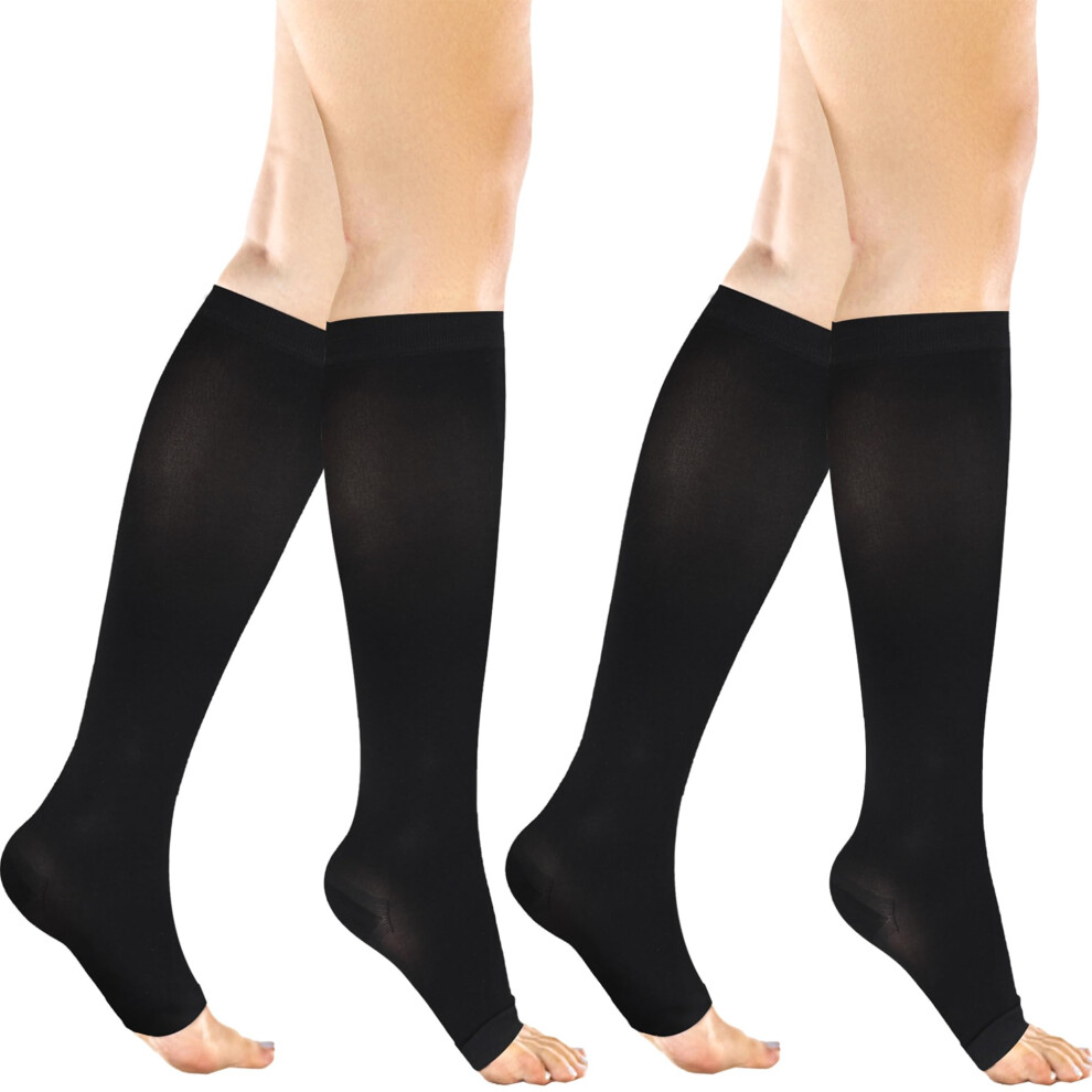 Black 2 Pairs Medical Compression Socks 2030 Mmhg Open Toe Knee For Varicose Veins And Edema Relief Xlarge