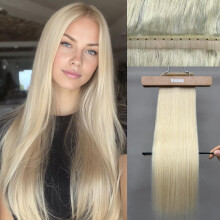 16 Inch Platinum Blonde Remy Human Hair Extensions Seamless Butterfly PU Weft Invisible HandTied