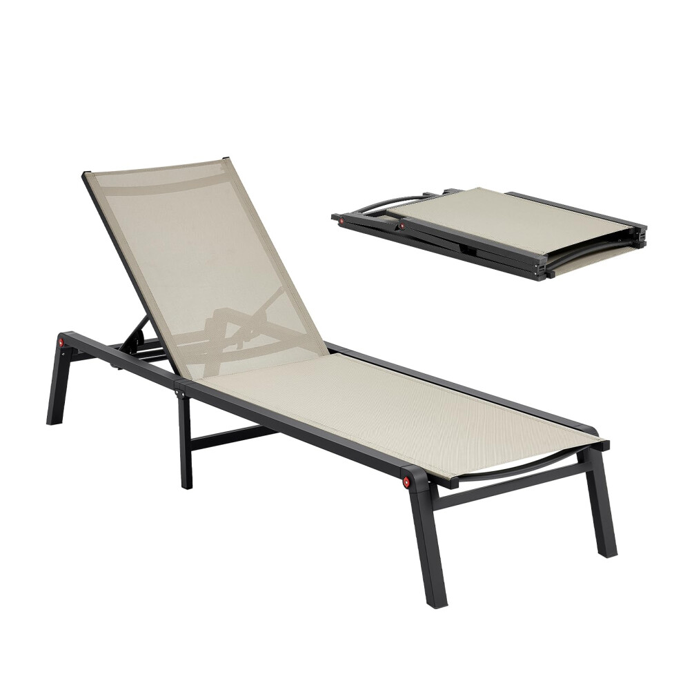 Vevor Outdoor Chaise Lounge Chair, 400 Lbs Weight Capacity, Foldable Sun Tanning Chair, 5 Adjustable Positions, Easy Assembly, Heavy Duty Aluminum