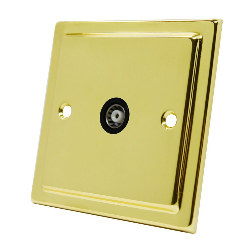 Victorian Polished Brass 1 Gang Tv Socket Black Insert - Single 1-Gang Aerial Coaxial Female Socket 700461523420