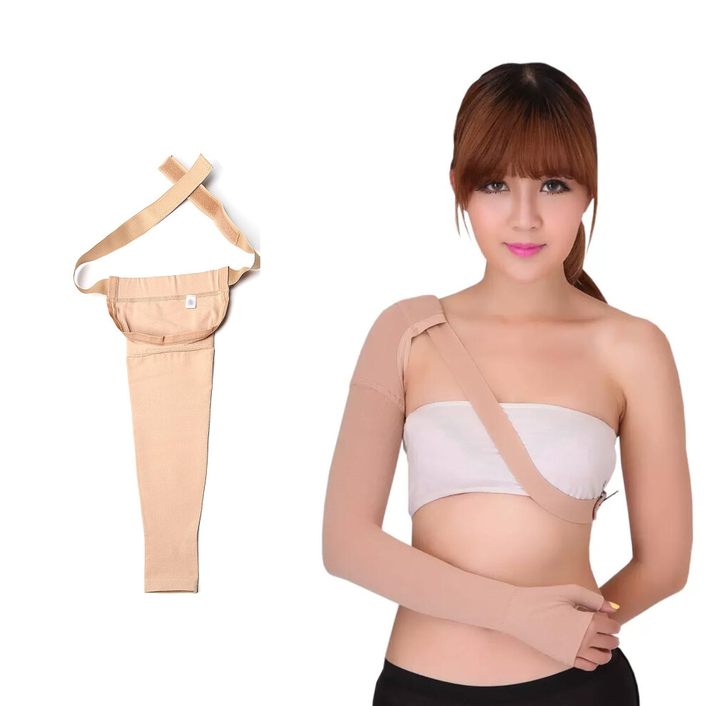 Compression Arm Sleeve with Shoulder Strap for Lymphedema Relief, Post Mastectomy Swelling Support