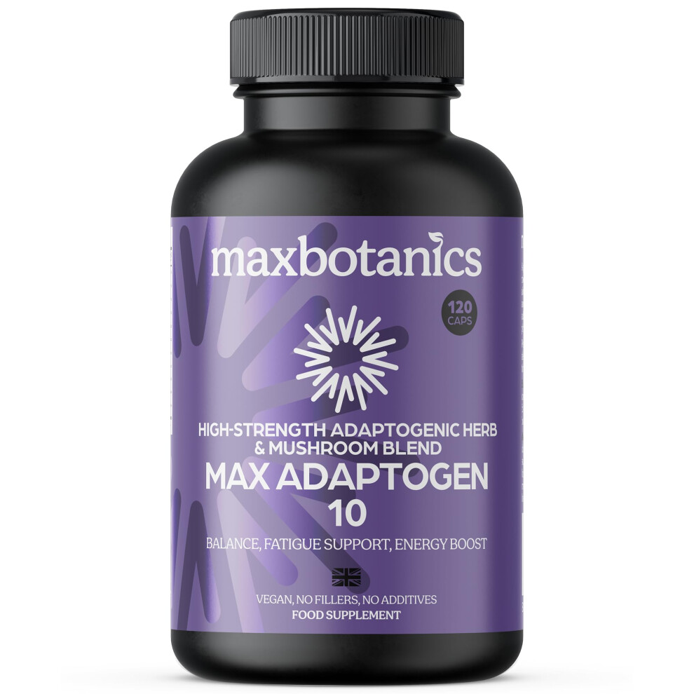 Max Botanics Max Adaptogen 10 Balance, Fatigue, Energy Boost & Stress Support 10-Herb Adaptogen High Strength Mushroom Blend With Ashwagandha,