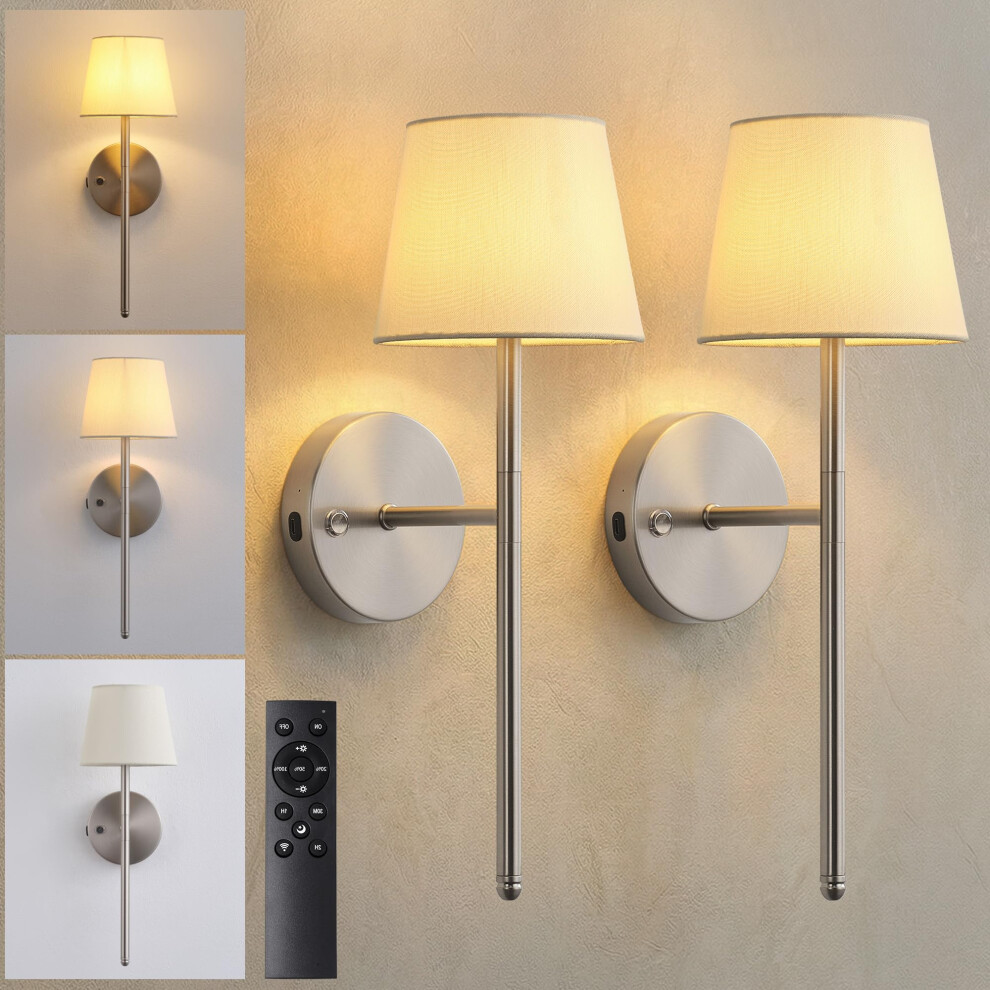 Newsee Rechargeable Wireless Wall S Set Of 2, Battery Operated 5200Mah Dimmable Cordless Wall Sconces With Remote Control, Wall With Fabric Light 705399633975