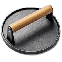 Houbobo Smash Burger Press, Heavy Duty Cast Iron 18cm Round Meat Press with Wooden Handle, Hamburger Smasher Tool for Grill, Griddle and Nonstick Pan
