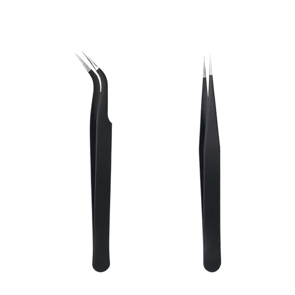 Aeuezxx Precision Tweezers, 2Pcs Stainless Steel Tweezer, Straight And Curved Tip Tweezers, For Diy, Nail Art, Craft, Eyelash Extensions, Electronics