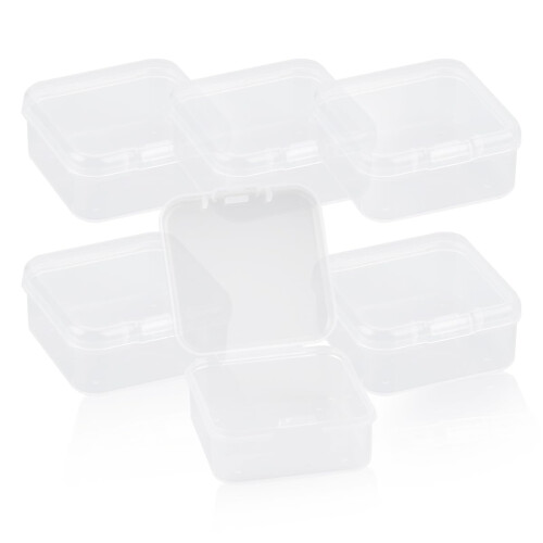 GLADFRESIT 6Pcs Small Plastic Containers With Lids Mini Rectangular Empty Containers Box Case with Lid for Beads Business Cards Pills Small Items (4.5