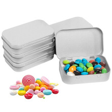 GFUEIGJ 6 PCS Rectangular Hinged Tins, Metal Storage Tins with Lids Silver Metal Portable Storage Boxes, Durable Mini Containers for DIY, Home
