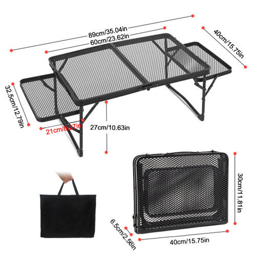 Folding Camping Table Storage Outdoor Desk Mesh Top Height Extendable 1