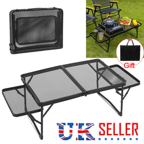 Folding Camping Table Storage Outdoor Desk Mesh Top Height Extendable