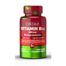Orzax Vitamin B12 Tablets - 5000 mcg Methylcobalamin Energy Supplement for Women and Men - Cherry Flavored - (120 Sublingual Tablets)