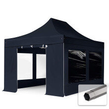 TOOLPORT 3x4.5m PES 750 Pop up gazebo party tent PREMIUM Steel 40 mm, incl. Sidewalls with Panorama Windows, black