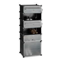 Relaxdays Plastic Shoe Cabinet, Modular Shelving System with 6 Compartments and Doors, DIY, HWD 52 x 37 x 9 cm, Black