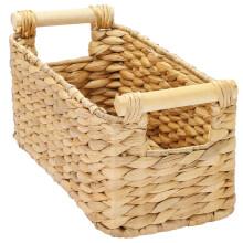 HMF Storage basket woven from water hyacinth, decorative basket with wooden handles for storage in the bathroom, living room, kitchen | 30 x 15 x 13