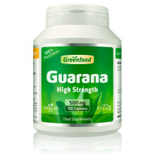 Greenfood Guarana, 500 mg, high-dose Extract (4:1),120 Capsules - with Natural Caffeine, Alternative to Coffee, Light on The Stomach. Without