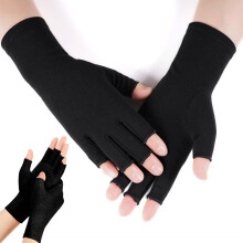 2 Pairs Arthritis Compression Gloves for Pain Relief, Breathable Fingerless Design for Carpal Tunnel Typing, M Black