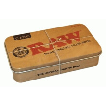 Swiss+ RAW Classic Brown Metal Tin Box ? Portable Storage Case with Lid ? Fits King Size Papers, Pre-Rolls, Accessories ? Durable & Reusable Stash