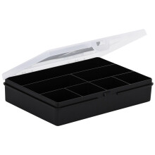 Wham 2.01 19cm 7 Division Plastic Organiser Storage Box Black With Clear Lid