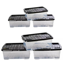 STAR SUPPLIES 5 x 30L Underbed Clear Transparent Base Home Office Storage Containers With Black Lids