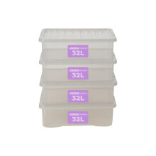 Wham Plastic Storage Boxes With Lids Home Office Stackable Nestable Container Box, 32L Easy fit Underbed Protective Storage Box, 60 x 40 x 18 cm -