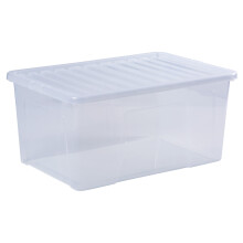 Wham Crystal 90 Liter Storage, Home Office Stackable Nestable, Heavy Duty Plastic Large Storage Box With Lids 70 x 47 x 33 cm solution organizer- Tint