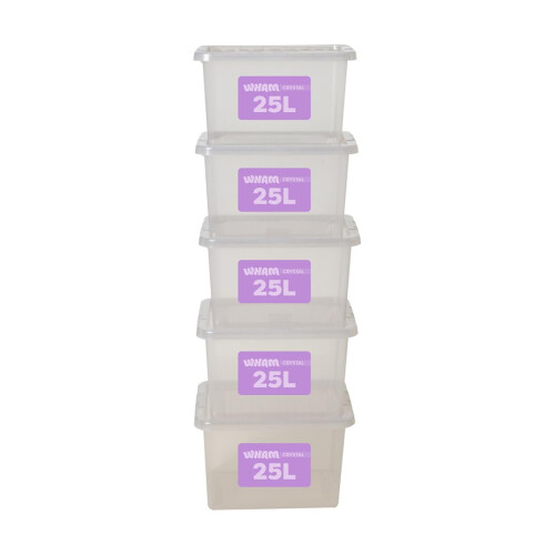 Wham Wham Plastic Storage Boxes With Lids Home Office Stackable Nestable Container Box, 25L Easy fit Underbed Protective Storage Box, 42.5 x 33 x 25.5 cm -