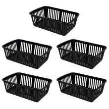 eMKay? Pack of 5 BLACK Plastic Handy Storage Baskets | 25cm Multi-Purpose Storage Organiser | Lightweight & Durable Black Baskets for Home, Kitchen,