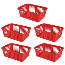 eMKay? Pack of 5 RED Plastic Handy Storage Baskets | 25cm Multi-Purpose Storage Organiser | Lightweight & Durable RED Baskets for Home, Kitchen,