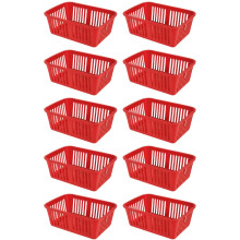 eMKay? Pack of 10 RED Plastic Handy Storage Baskets | 25cm Multi-Purpose Storage Organiser | Lightweight & Durable RED Baskets for Home, Kitchen,