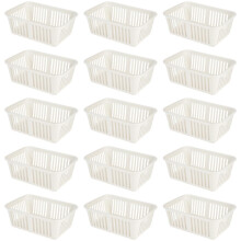 eMKay? Pack of 15 WHITE Plastic Handy Storage Baskets | 25cm Multi-Purpose Storage Organiser | Lightweight & Durable WHITE Baskets for Home, Kitchen,