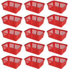 eMKay? Pack of 15 RED Plastic Handy Storage Baskets | 25cm Multi-Purpose Storage Organiser | Lightweight & Durable RED Baskets for Home, Kitchen,