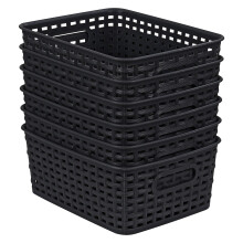 Taylor & Brown 6 Pack Plastic Black Storage Baskets - Small Pantry Organization and Storage Bins - Household Organisers for Laundry Room, Bathroom,