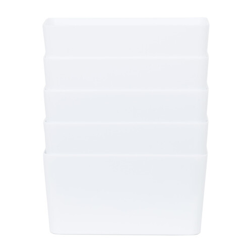 Wham Wham Studio 5 x 1.4L Deep Rectangular Plastic Storage Baskets | Ideal for Kitchens, Bathrooms, Stationery & More | Easy Access Integrated Handles |