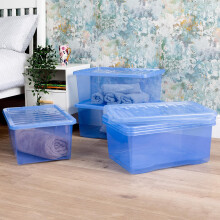 Wham Crystal 5 x 45L Stackable Plastic Storage Boxes with Lids | Ideal for Home, Office, Toys & More | Large Boxes | Made in UK - Sparkle Blue