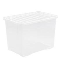 Wham Crystal 10 x 80L Stackable Plastic Storage Boxes with Lids | Ideal for Home, Office, Toys & More | Large Boxes | Made in UK - Clear