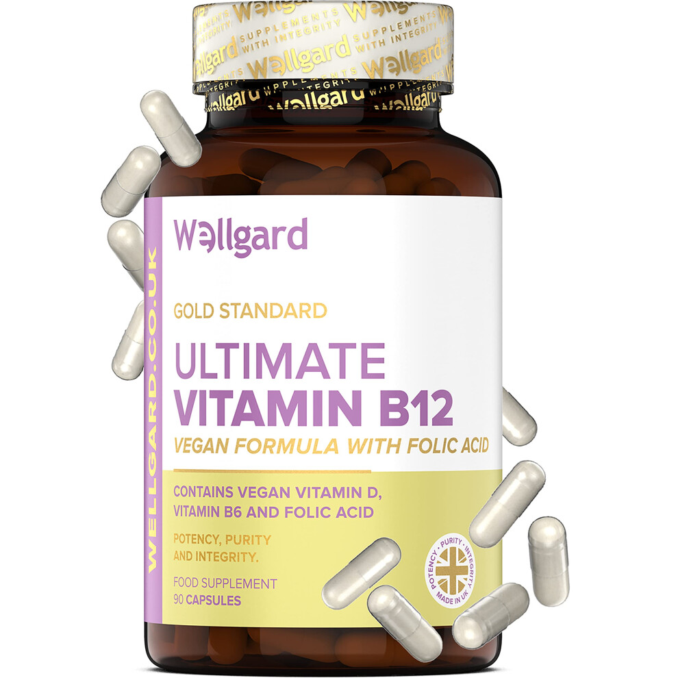 Wellgard Vegan Vitamin B12 High Strength By - Folic Acid, Vitamin B6, Vitamin D3, B12 Supplement For Men & Women, Made In Uk