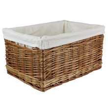 Natural wicker shelf baskets Deep Rectangular. Bedroom kitchen and home office storage. Cotton liners on whole willow stems (38cm, Natural Lined)