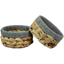 Pop-it-in-a-pelican Small Water Hyacinth round baskets for storage Natural colour with grey edges shelves open. ative gift box Small bathroom mini