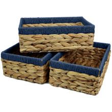 Rectangular Water Hyacinth Small baskets for storage Natural and Blue wicker basket shelves open Decorative gift box Small bathroom mini tray makeup