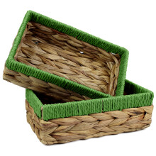 Pop-it-in-a-Pelican Rectangular Water Hyacinth Small Baskets for Storage Natural Green Wicker Basket Shelves Open Decorative Gift Box Small Bathroom