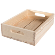 WooDeeDoo Solid Wooden Shallow Crate Storage Tray with Slatted Base - 30 x 20 x 7 cm - Strong Unfinished Pine Display Presentation Box Craft Organiser