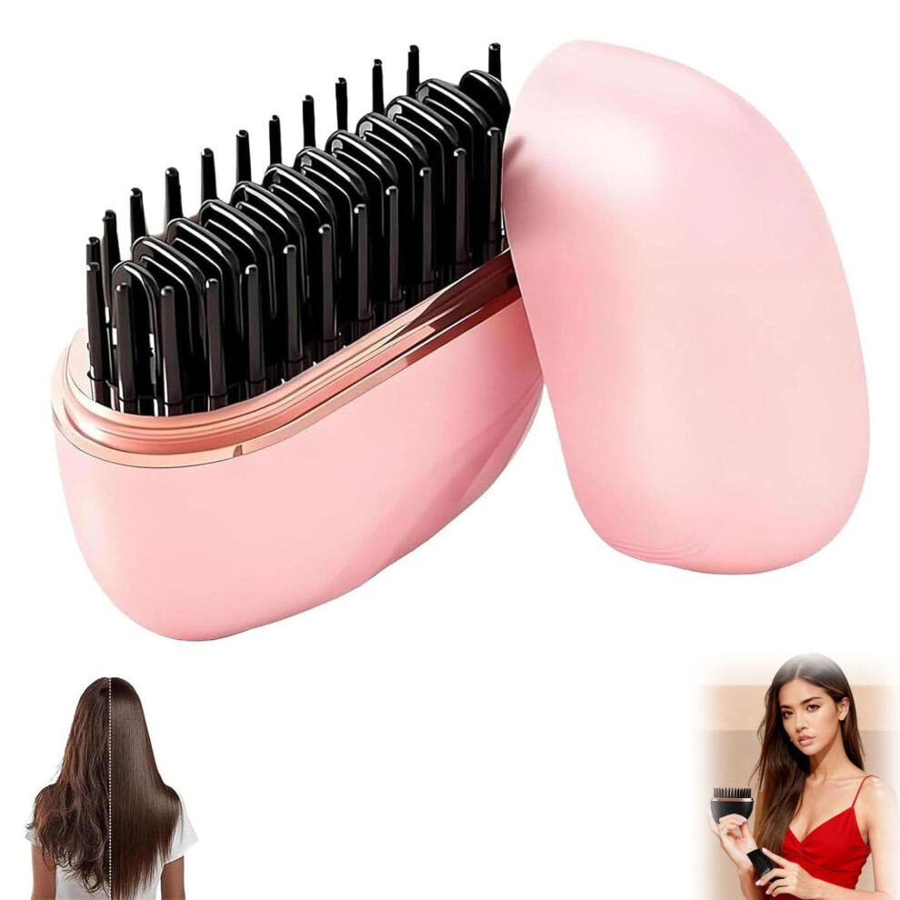 Pink Cordless Hair Straightener Comb, Mini 2In1 Travel Size With 3 Heat Settings, Fast Heating,