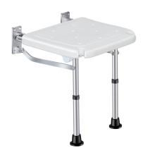 Wall Mounted Folding Shower Bench for Elderly, Aluminum Alloy FlipUp Seat with NonSlip Feet and Drainage Holes