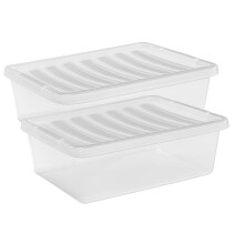 Muddy Hands Pack of 2 - Clear Plastic Under Bed Storage Boxes with Lids - 32 Litre Capacity - Stackable & Durable Container for Clothes, Shoes,