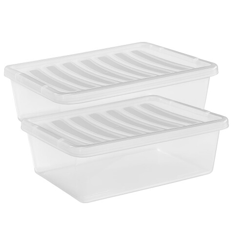 Muddy Hands Pack of 2 - Clear Plastic Under Bed Storage Boxes with Lids - 32 Litre Capacity - Stackable & Durable Container for Clothes, Shoes,