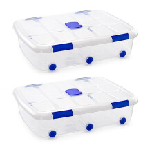 Muddy Hands Pack of 2-56 Litre Large Clear Plastic Storage Boxes with Lids & Wheels Under Bed Stackable Containers - Length: 80cm - Width: 60cm -